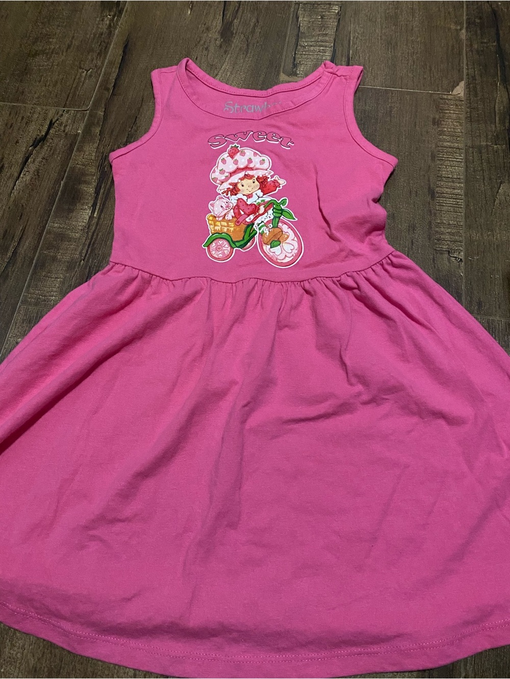 Girls Pink Sleeveless Strawberry Graphic Casual Dress